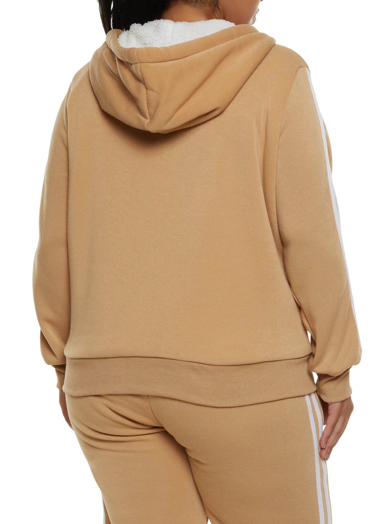 Plus Size Sherpa Lined Varsity Striped Sleeve Zip Hoodie sold by Rainbow product image thumbnail 3