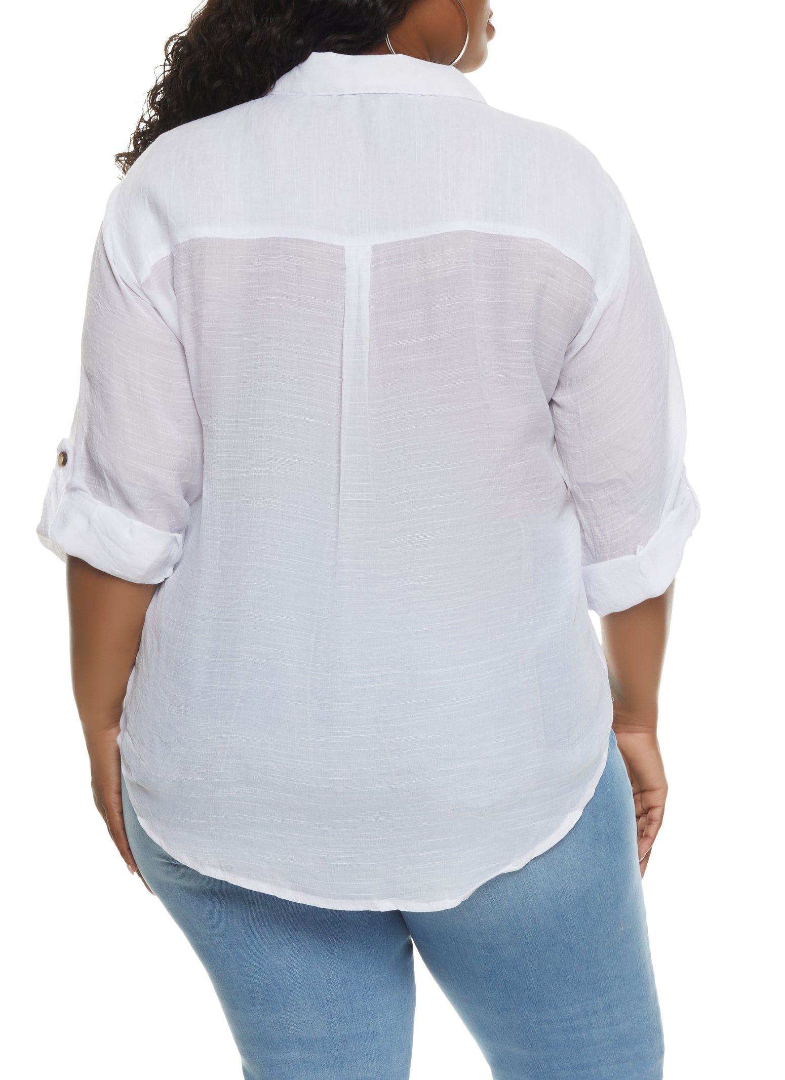Plus Size Tabbed Sleeve V Neck Shirt sold by Rainbow product image thumbnail 2