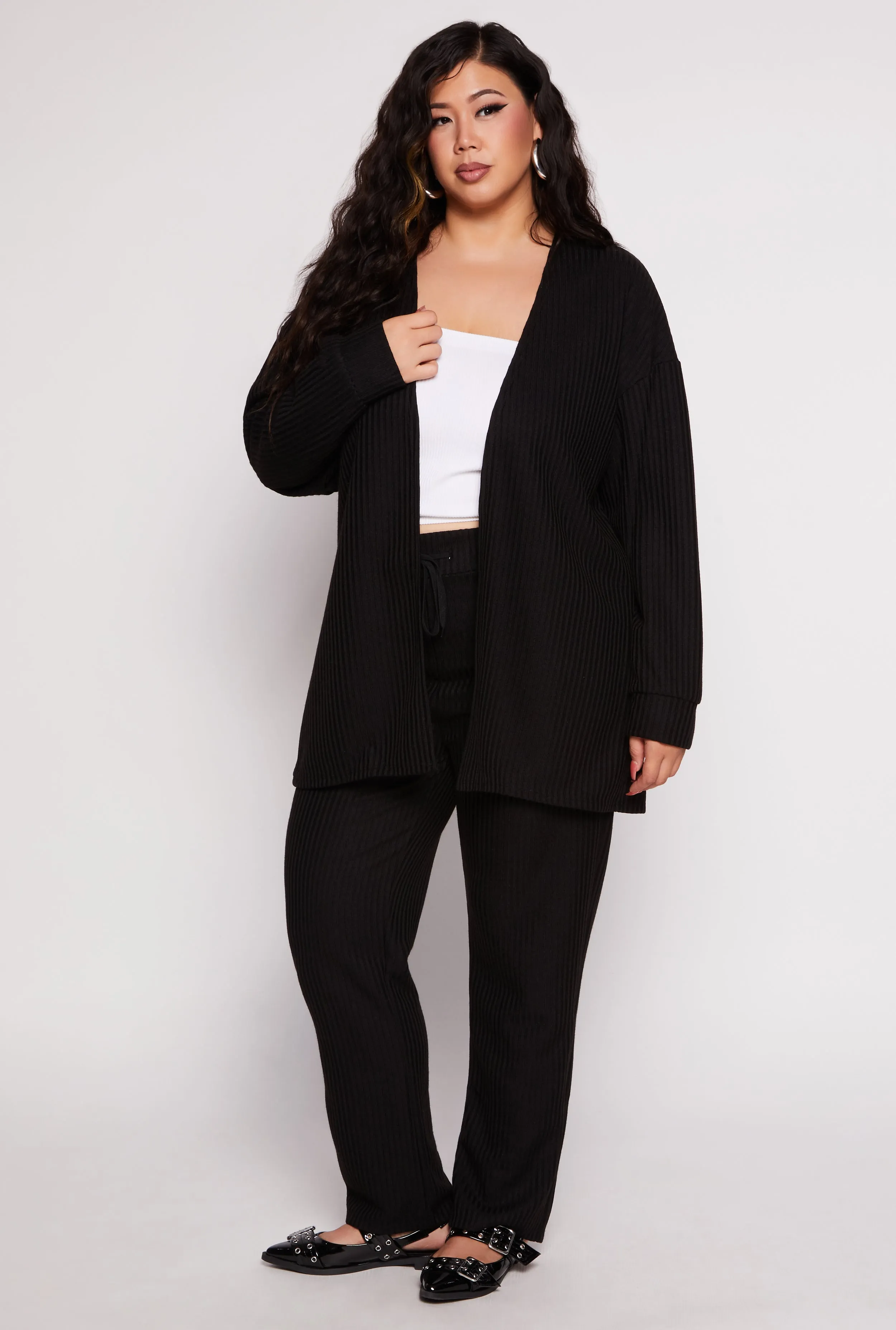 Plus Size Ribbed Open Front Cardigan sold by Rainbow product image thumbnail 2