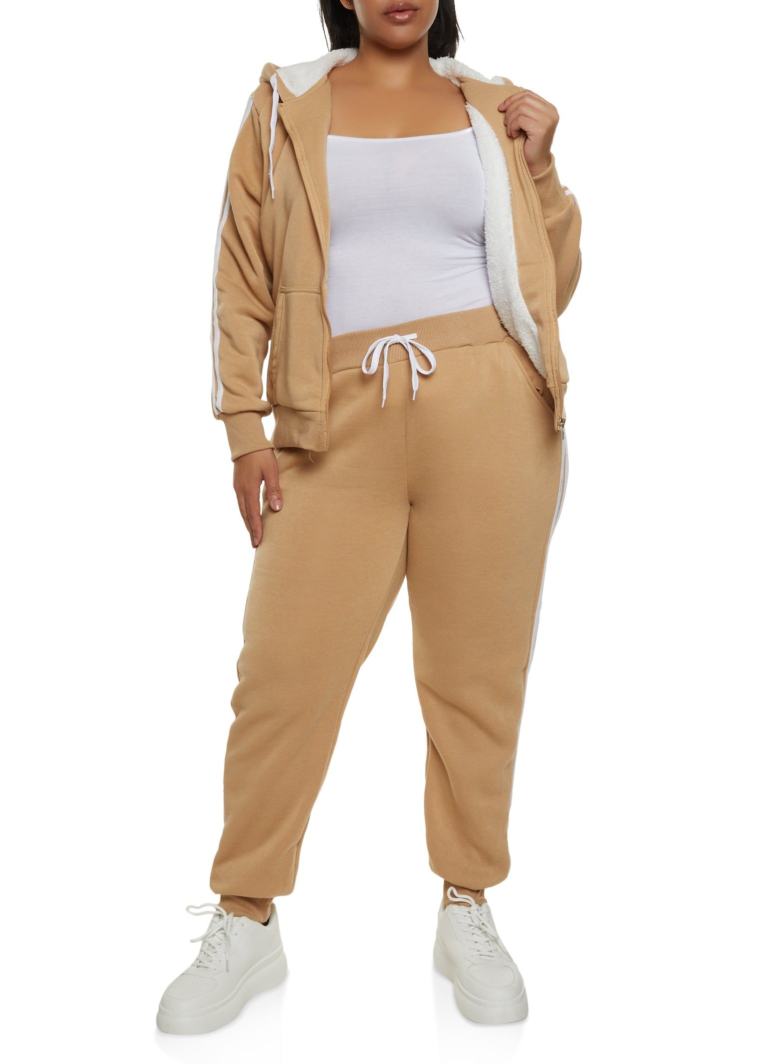 Plus Size Sherpa Lined Varsity Striped Sleeve Zip Hoodie sold by Rainbow product image thumbnail 2