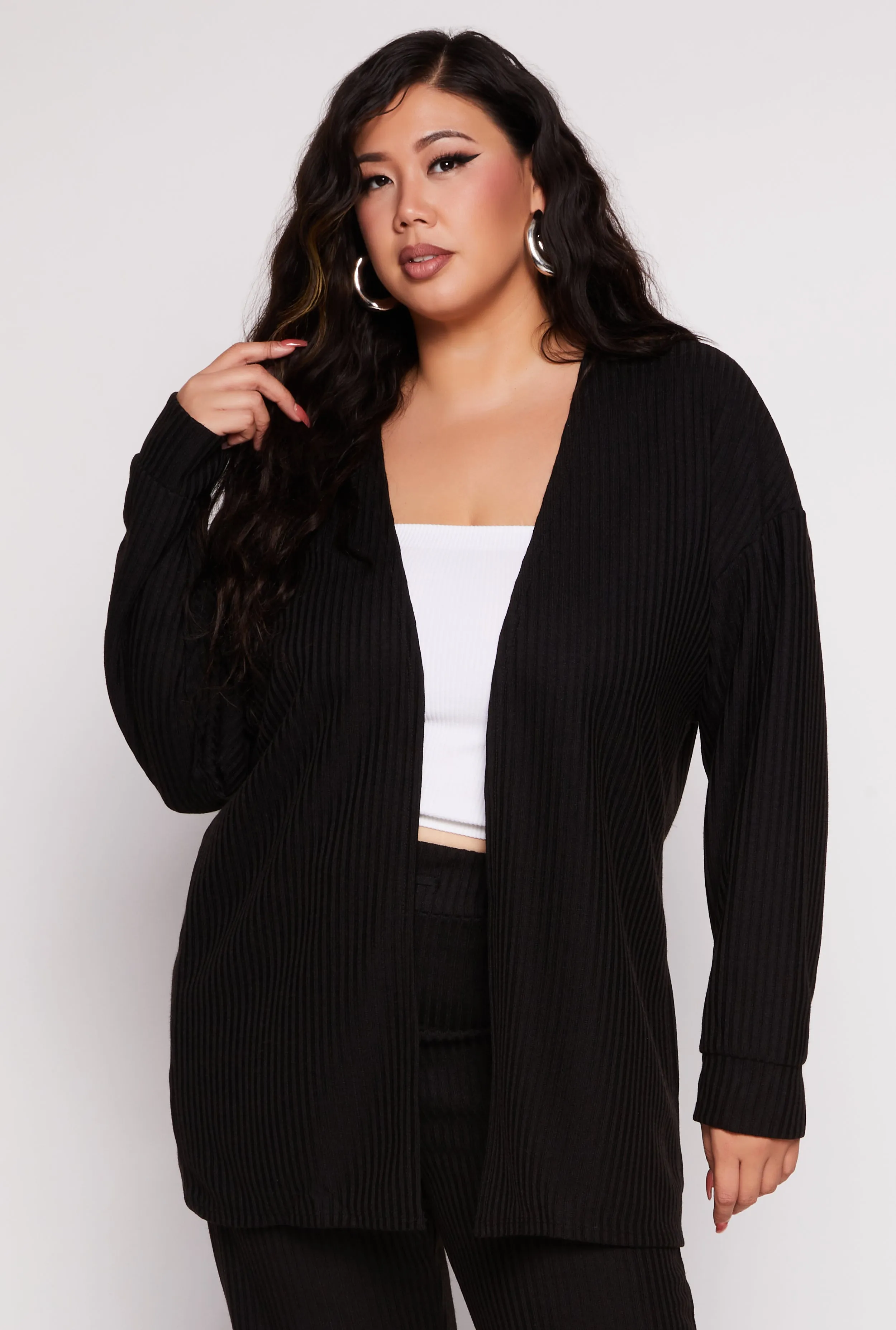 Plus Size Ribbed Open Front Cardigan sold by Rainbow