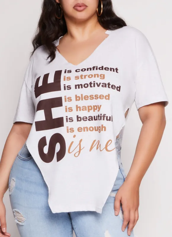 Plus Size She Is Me Hanky Hem Graphic Tee sold by Rainbow
