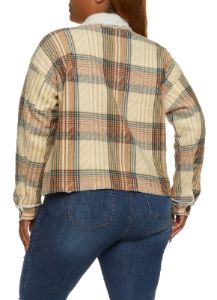 Plus Size Plaid Brushed Knit Sherpa Lined Shacket sold by Rainbow