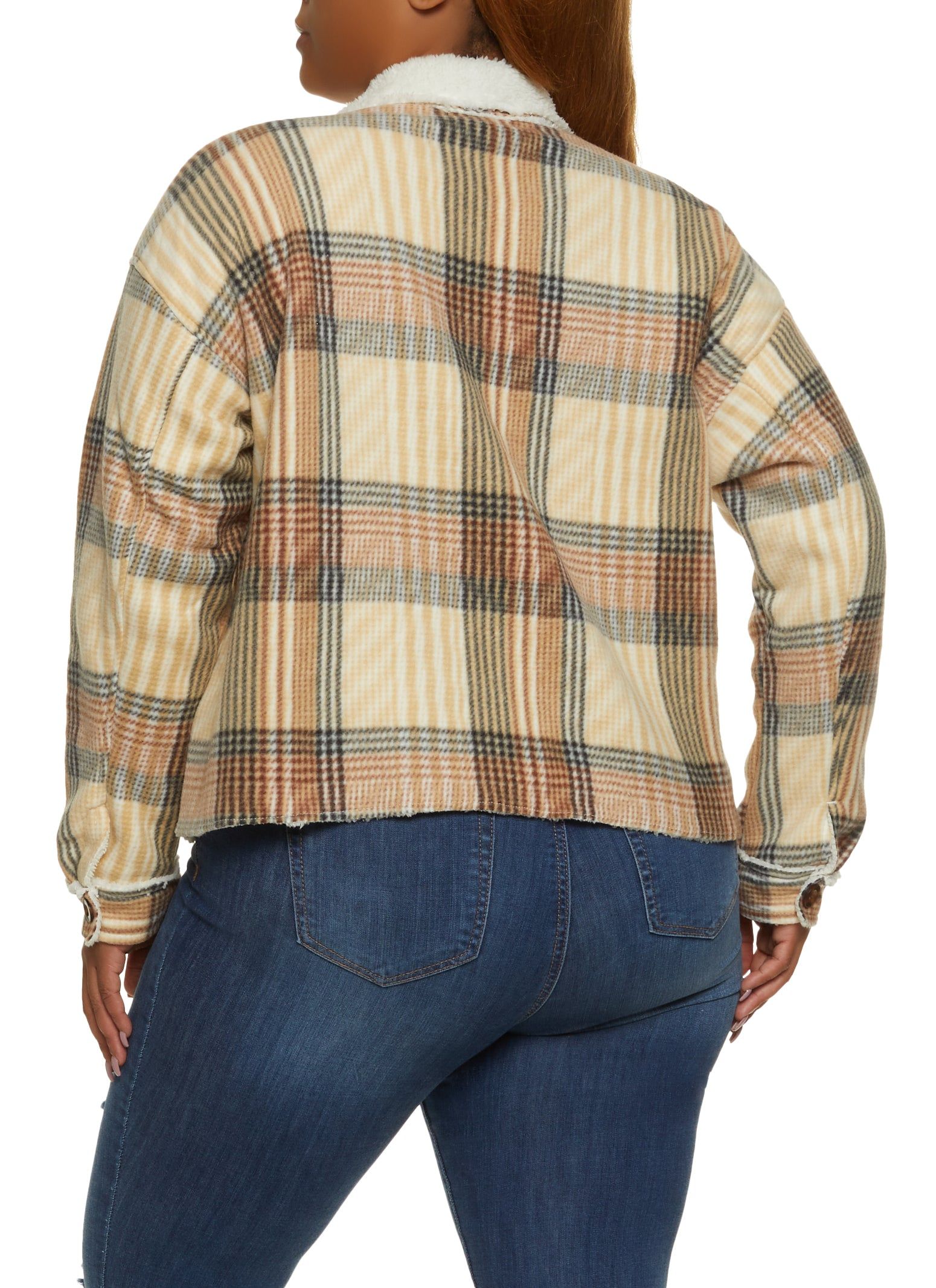 Plus Size Plaid Brushed Knit Sherpa Lined Shacket sold by Rainbow product image thumbnail 3