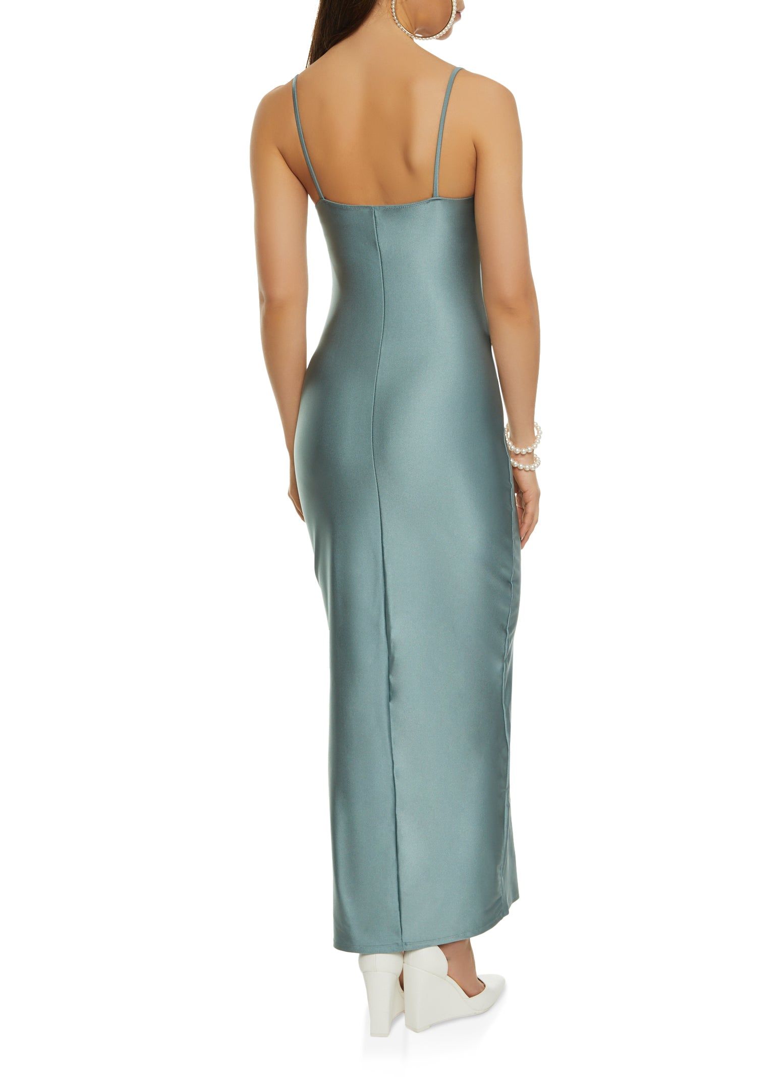 Spandex Cowl Neck Side Slit Maxi Dress sold by Rainbow product image thumbnail 4