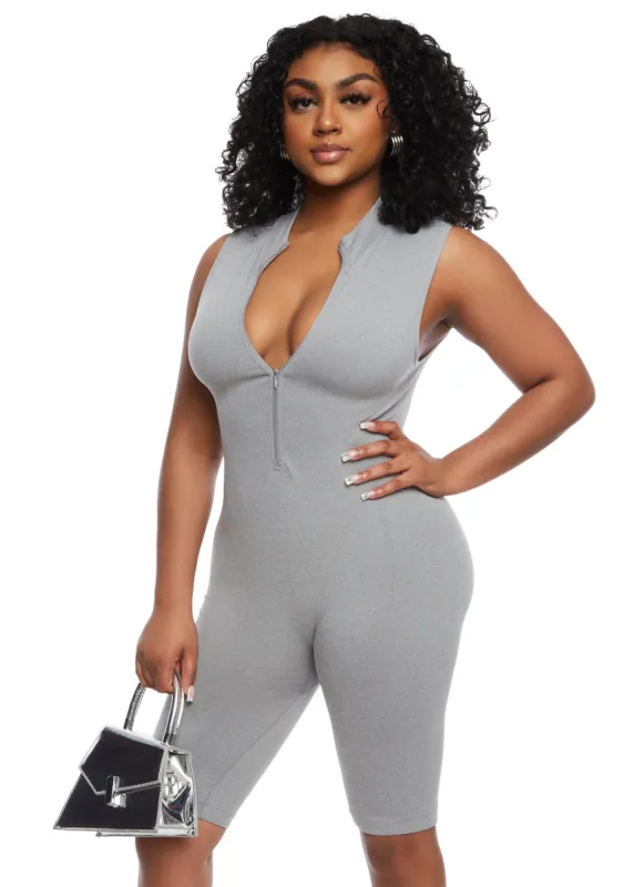 Seamless Ribbed Zip Front Romper sold by Rainbow