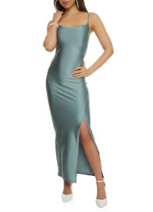 Spandex Cowl Neck Side Slit Maxi Dress sold by Rainbow