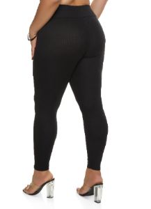 Plus Size Basic Ribbed Knit High Waisted Leggings sold by Rainbow