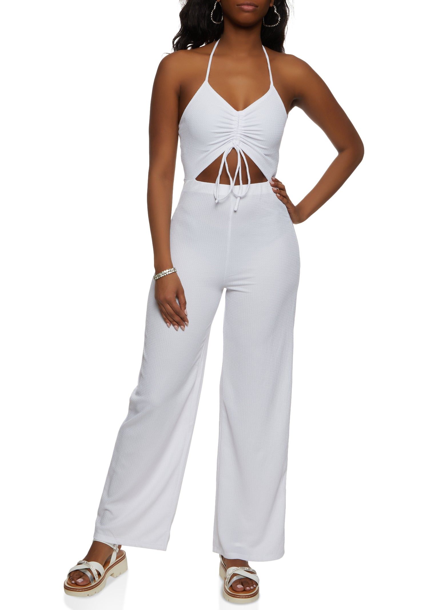 Ruched Cut Out Wide Leg Jumpsuit sold by Rainbow