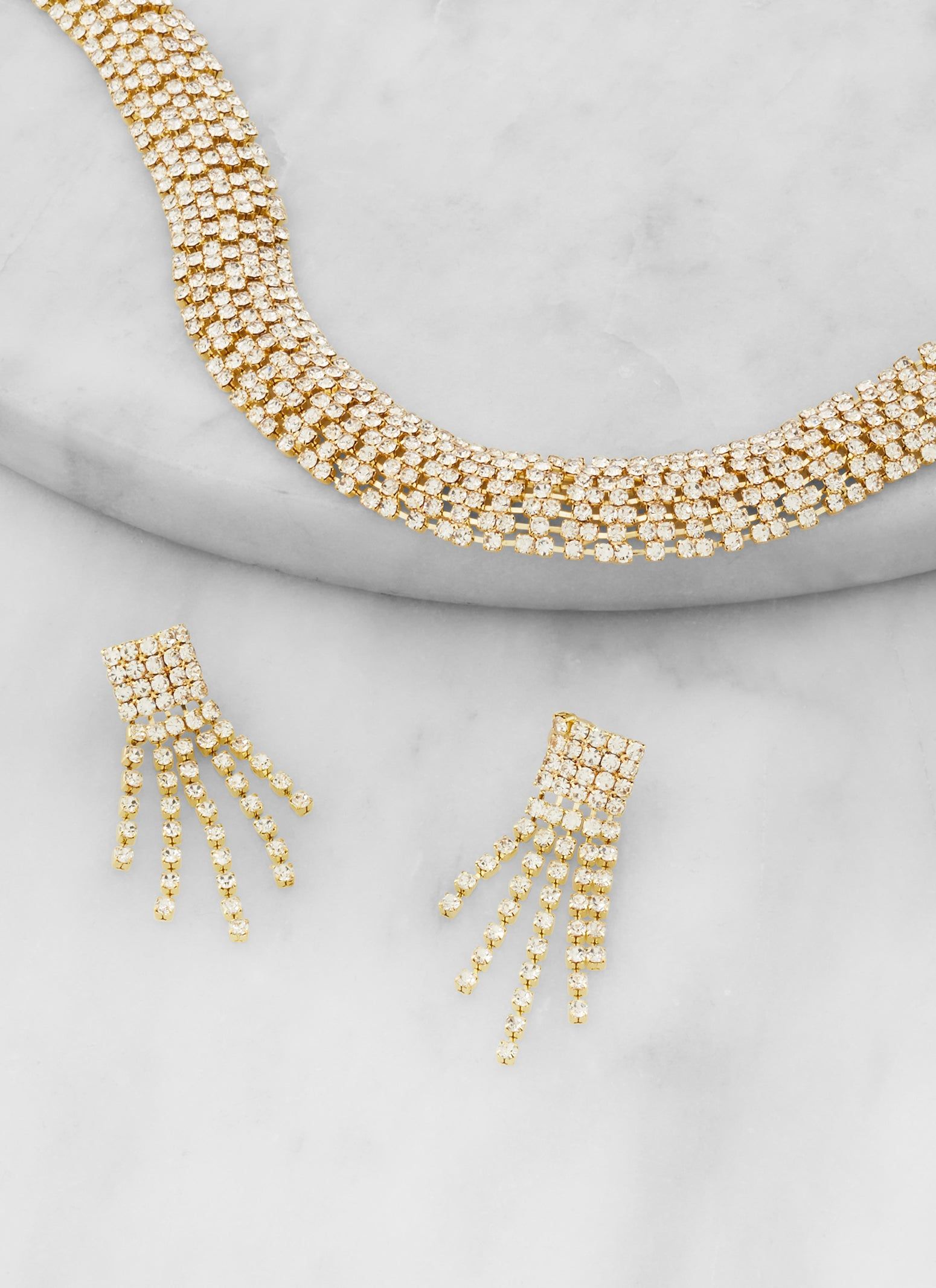 Rhinestone Choker Necklace and Fringe Earring Set sold by Rainbow product image thumbnail 2