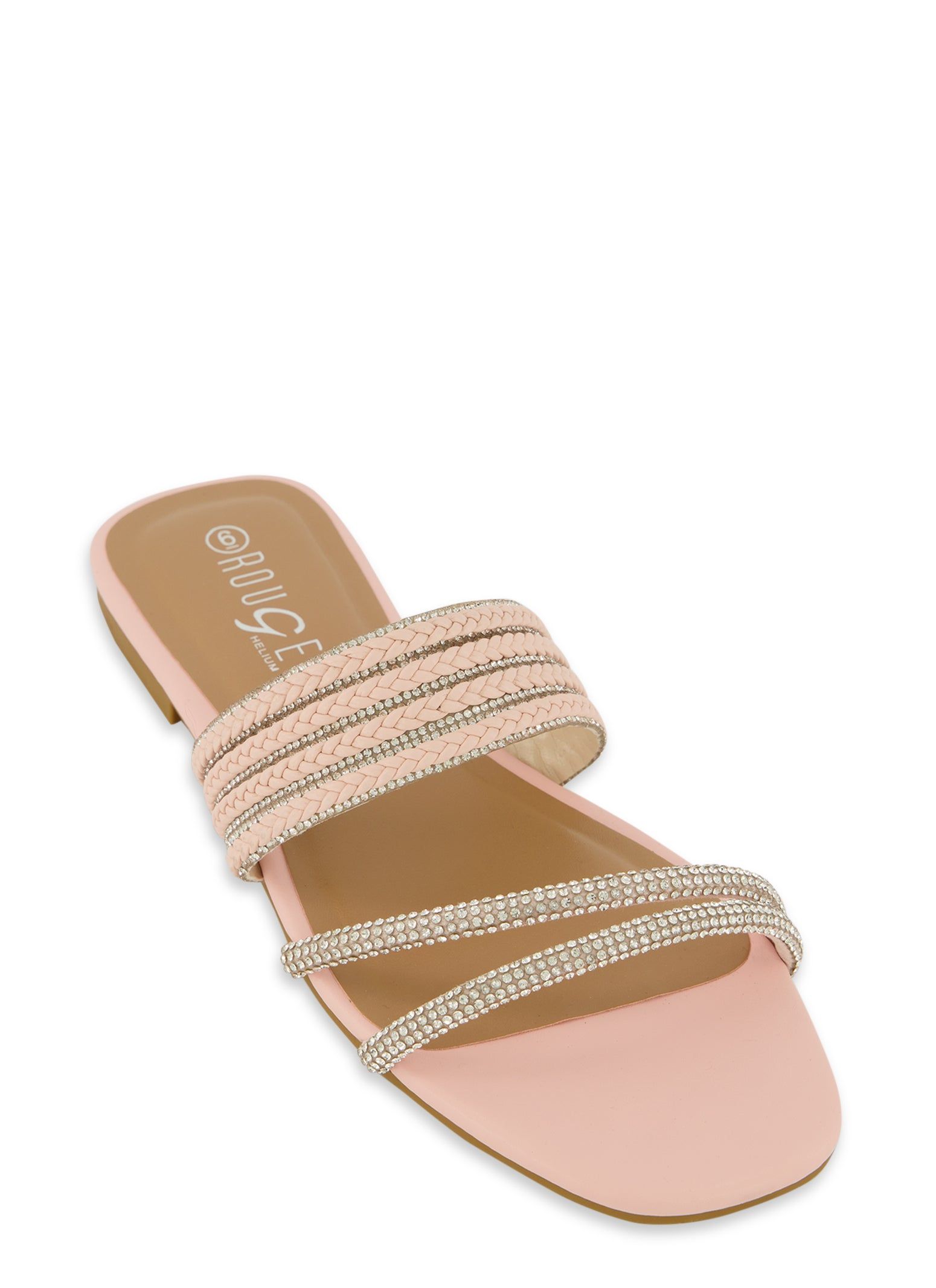 Rhinestone Braided Detail Band Slide Sandals sold by Rainbow