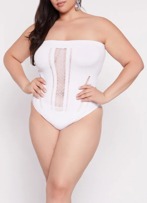 Plus Size Seamless Cut Out Strapless Bodysuit sold by Rainbow