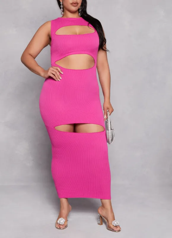 Plus Size Ribbed Cut Out Maxi Tank Dress sold by Rainbow
