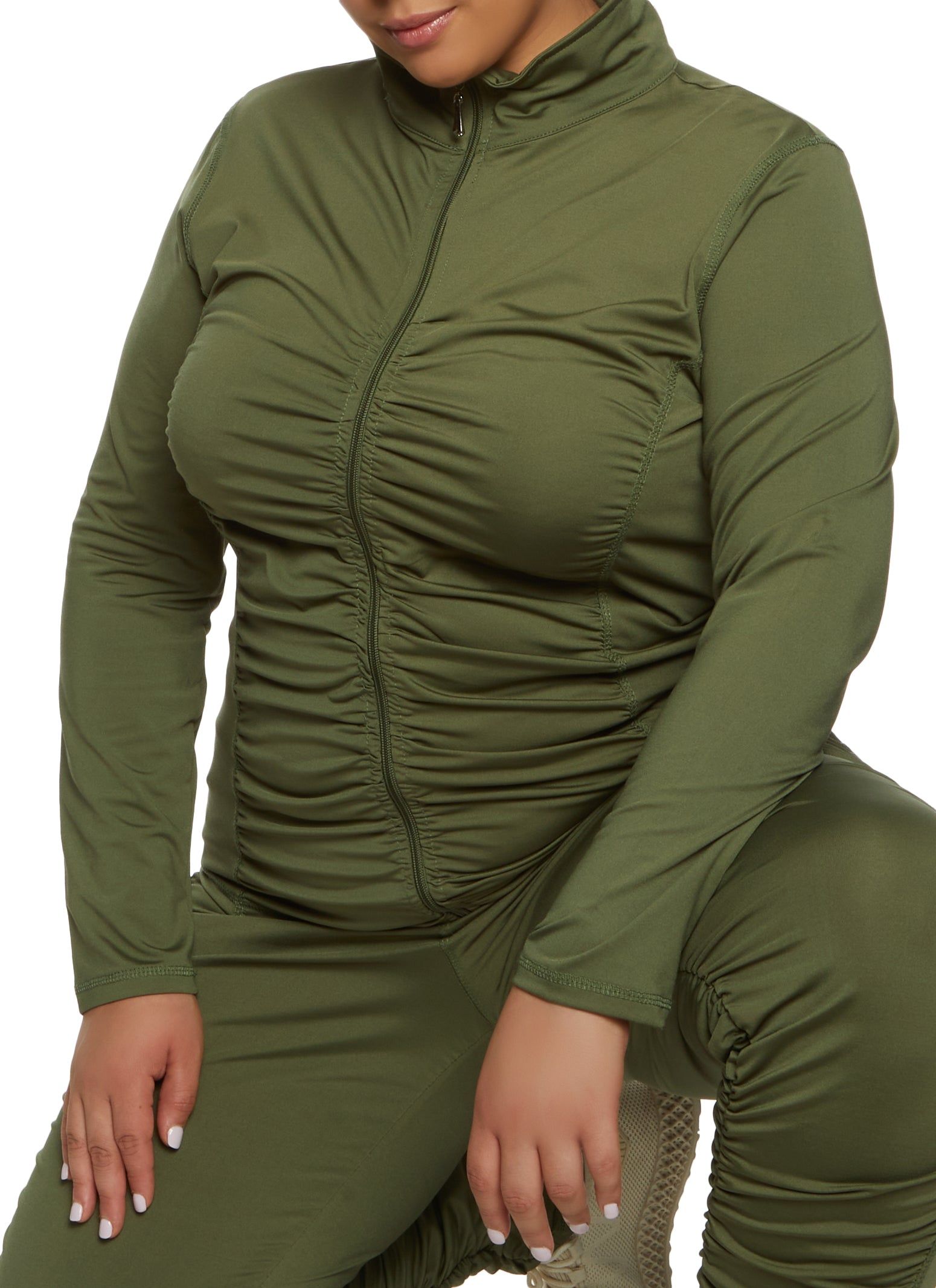 Plus Size Ruched Zip Front Track Jacket sold by Rainbow