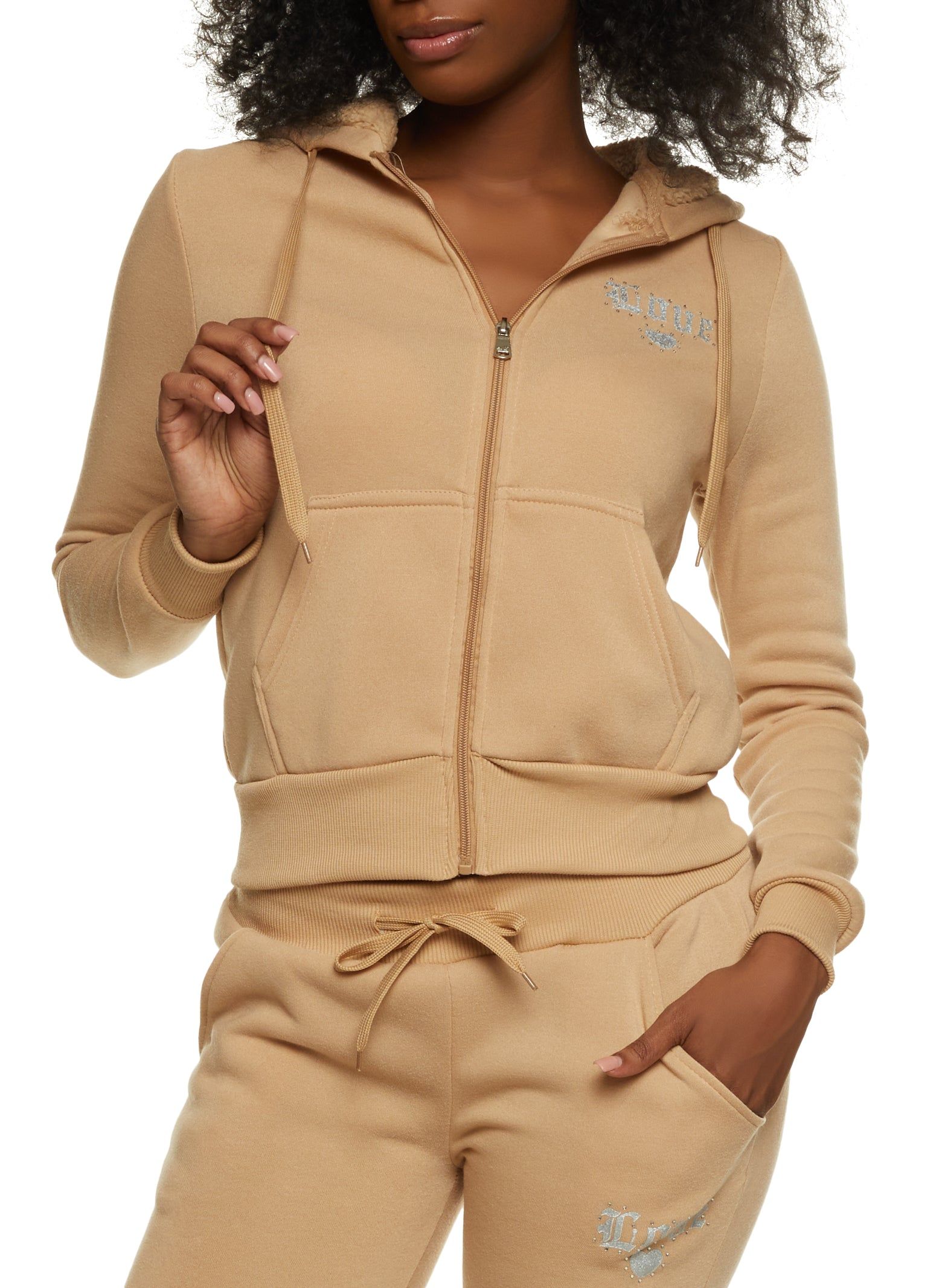 Love Rhinestone Zip Front Hoodie sold by Rainbow