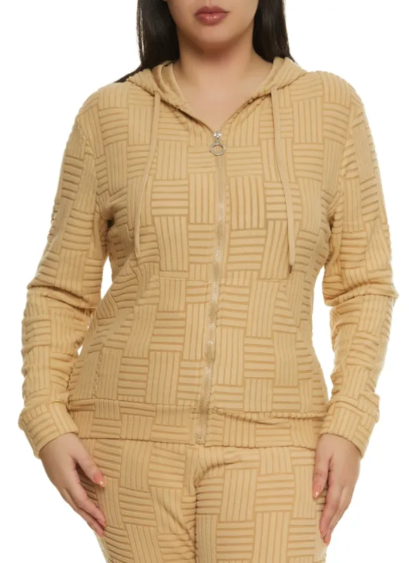 Plus Size Textured Fleece Zip Front Hoodie sold by Rainbow