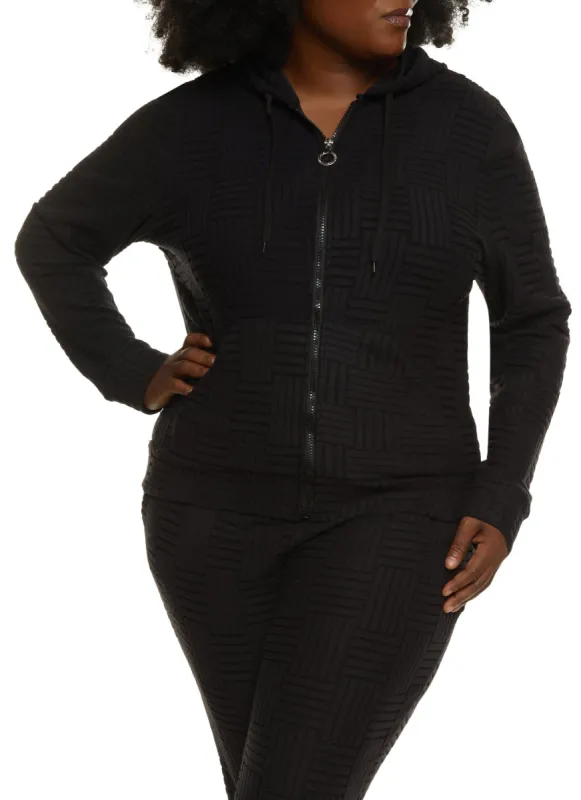 Plus Size Textured Fleece Zip Front Hoodie sold by Rainbow