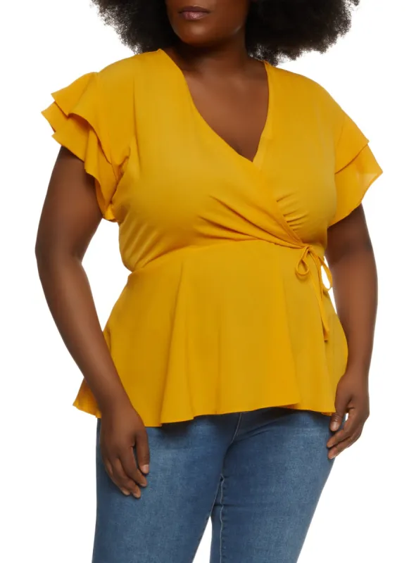 Plus Size Crepe Knit Faux Wrap Blouse sold by Rainbow