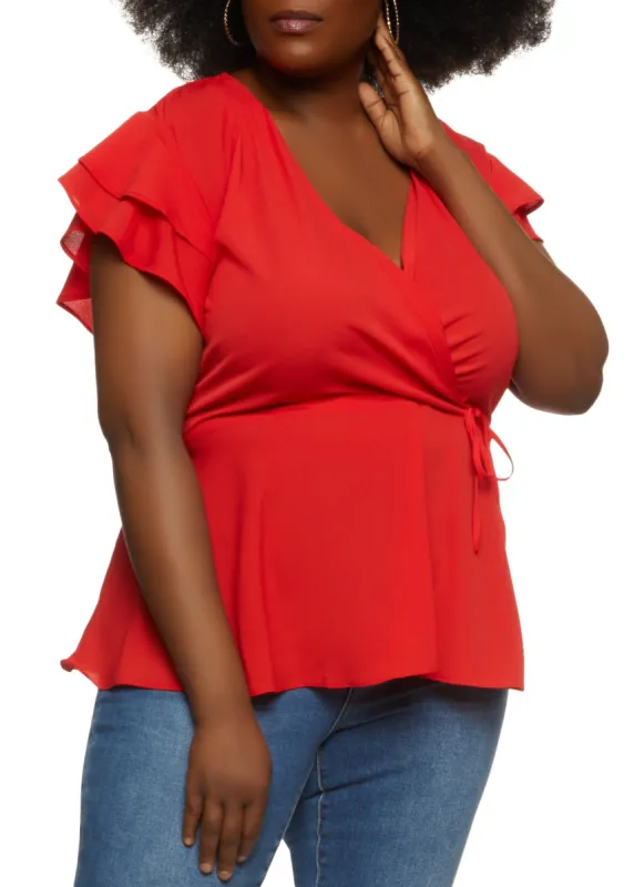 Plus Size Crepe Knit Faux Wrap Blouse sold by Rainbow