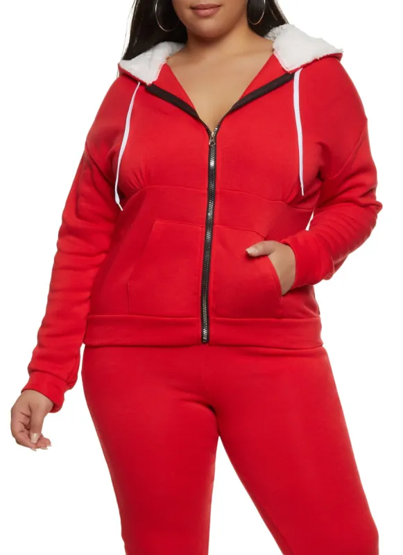 Plus Size Zip Front Sherpa Lined Hoodie sold by Rainbow
