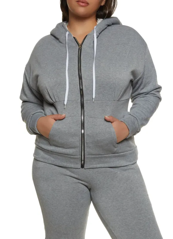 Plus Size Zip Front Sherpa Lined Hoodie sold by Rainbow