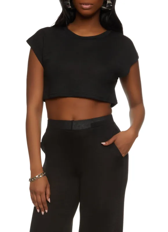 Daisy Brushed Knit Short Sleeve Crop Top sold by Rainbow
