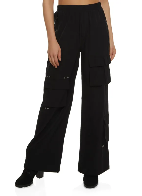 Nylon Wide Leg Cargo Pocket Pants sold by Rainbow
