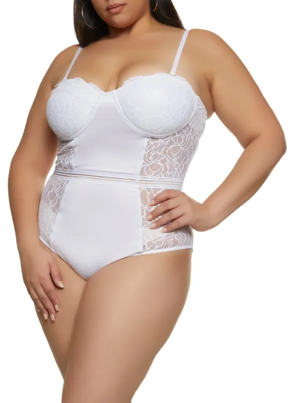Plus Size Lace Cut Out Back Convertible Bodysuit sold by Rainbow