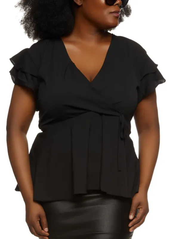 Plus Size Crepe Knit Faux Wrap Blouse sold by Rainbow