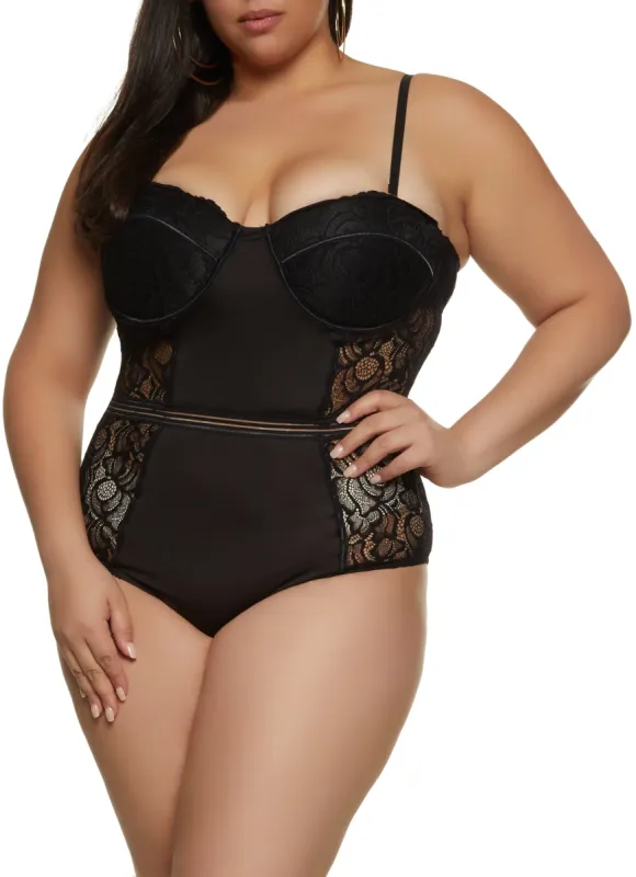 Plus Size Lace Cut Out Back Convertible Bodysuit sold by Rainbow
