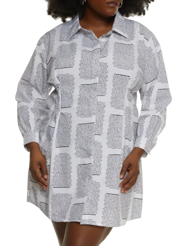 Plus Size Graphic Text Print Shirt Dress sold by Rainbow