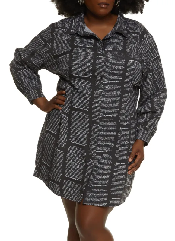 Plus Size Graphic Text Print Shirt Dress sold by Rainbow