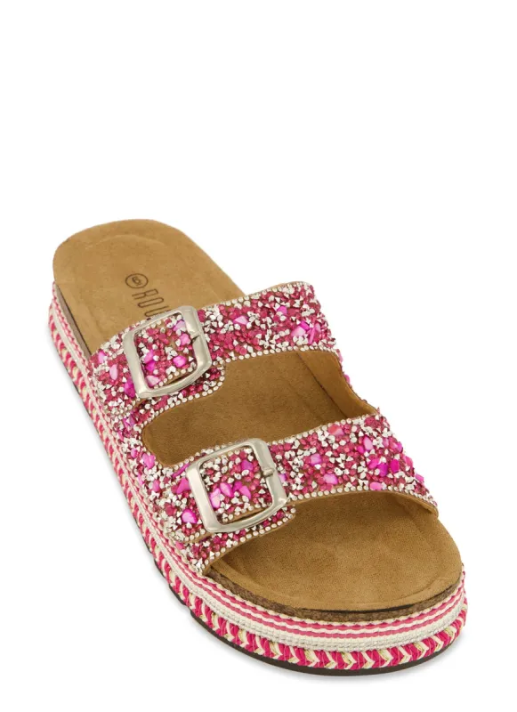 Studded Rhinestone Footbed Sandals sold by Rainbow