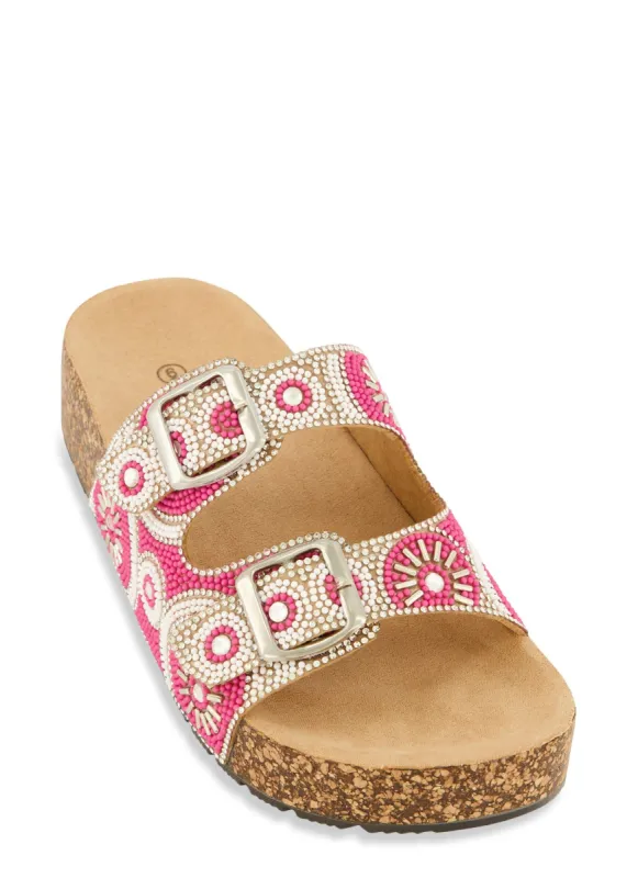 Embellished Double Band Platform Footbed Sandals sold by Rainbow