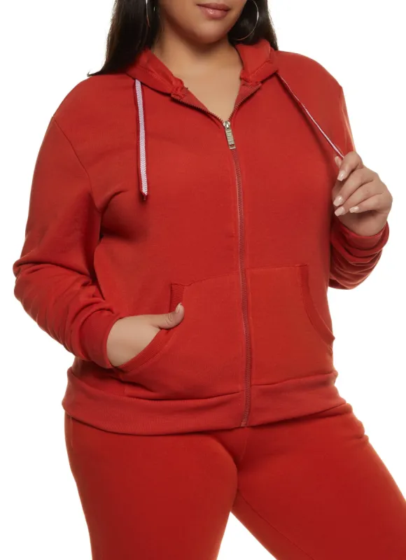 Plus Size Fleece Zip Front Hoodie sold by Rainbow