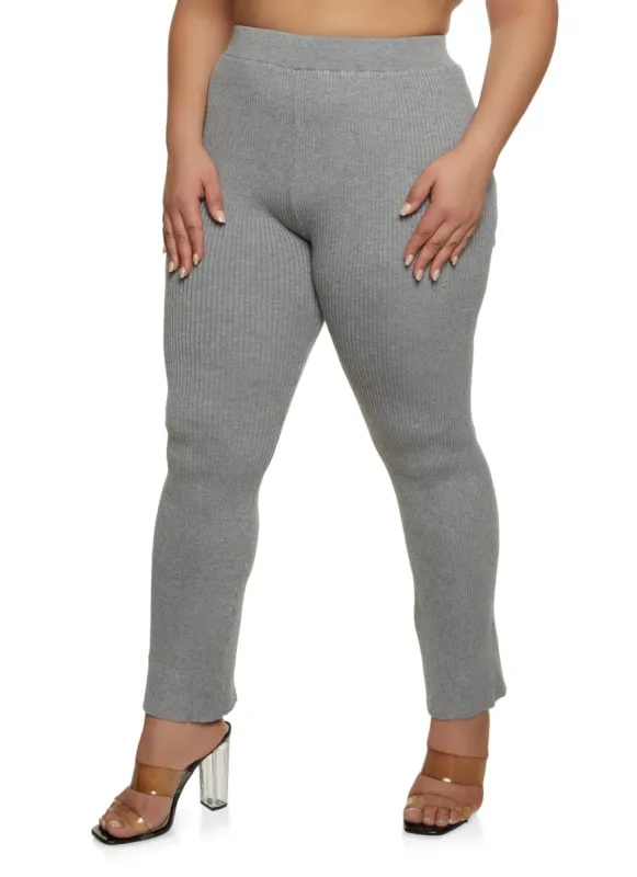 Plus Size Rib Knit Straight Leg Casual Pants sold by Rainbow