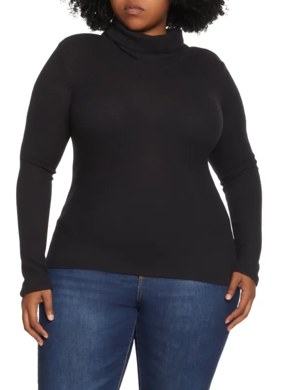 Plus Size Brushed Rib Knit Turtleneck Top sold by Rainbow