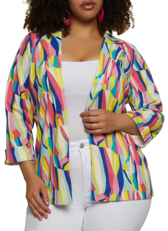 Plus Size Psychedelic Print Blazer sold by Rainbow