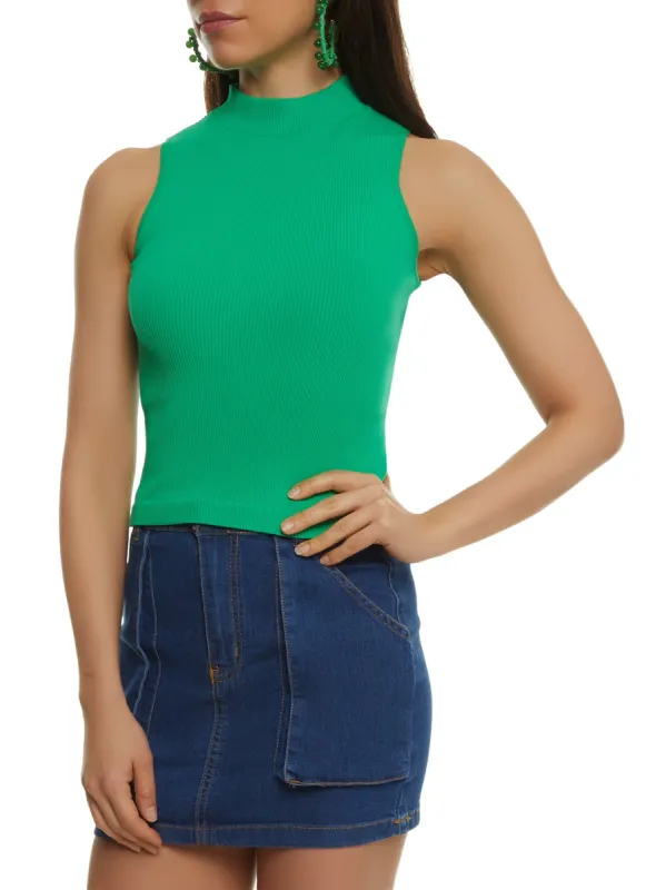 Ribbed Knit Mock Neck Seamless Tank Top sold by Rainbow