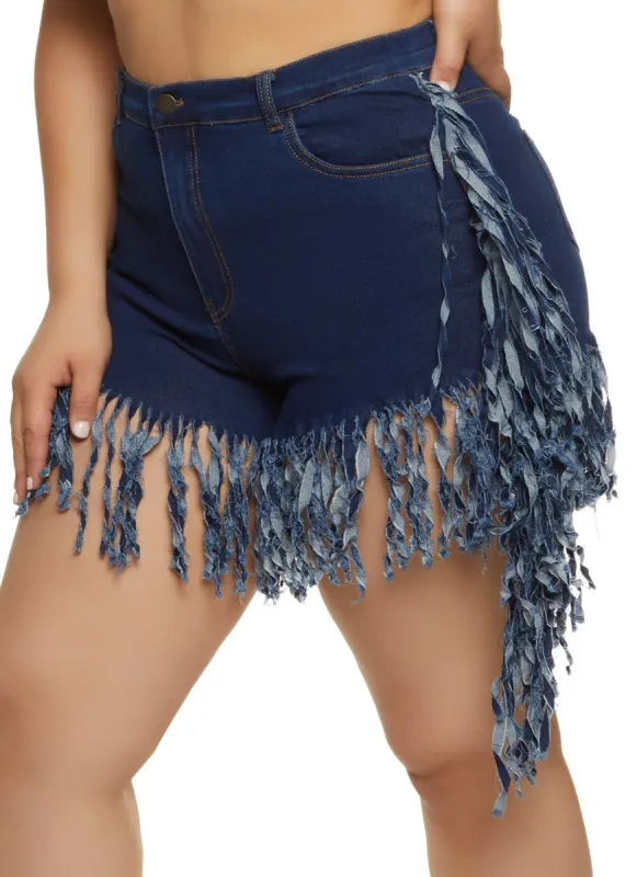 Plus Size Fringe Hem Detail Denim Shorts sold by Rainbow