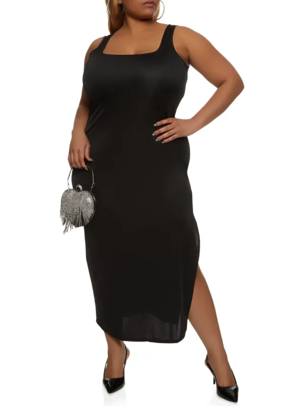 Plus Size Square Neck Sleeveless Maxi Dress sold by Rainbow