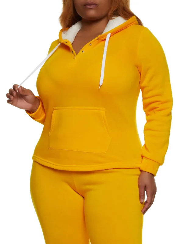 Plus Size Sherpa Lined Snap Button Hoodie sold by Rainbow