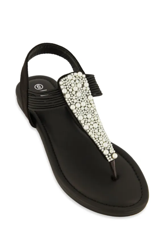 Faux Pearl Detail Corded Thong Sandals sold by Rainbow
