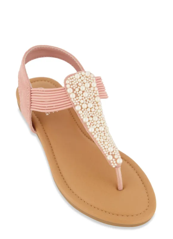 Faux Pearl Detail Corded Thong Sandals sold by Rainbow