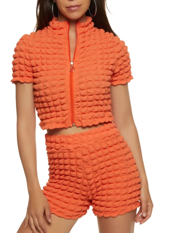 Bubble Knit Zip Up Crop Top and Shorts sold by Rainbow