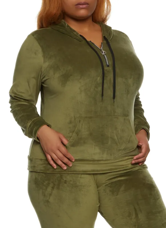 Plus Size Half Zip Velour Sweatshirt sold by Rainbow