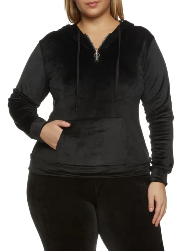 Plus Size Half Zip Velour Sweatshirt sold by Rainbow