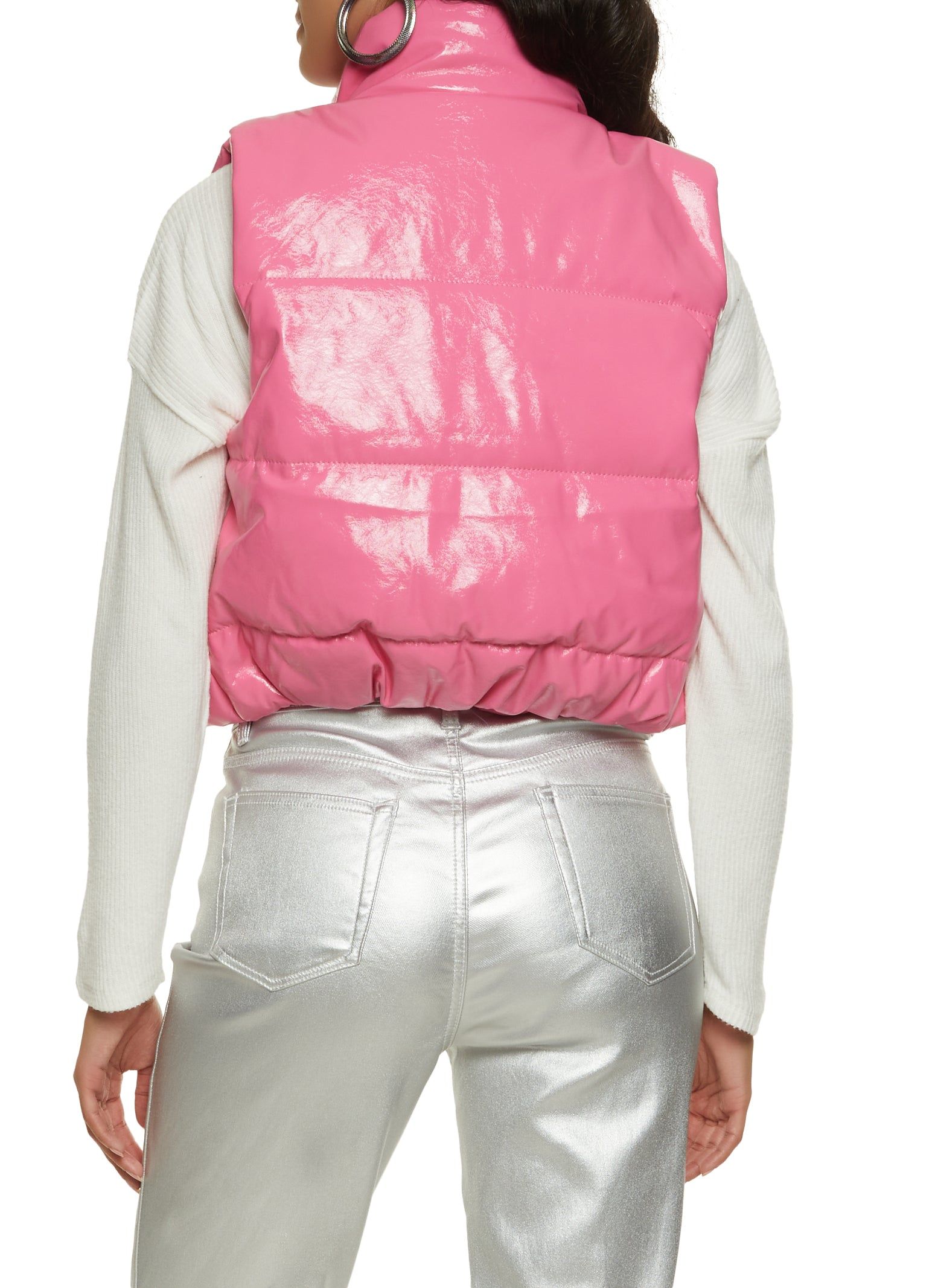Quilted Faux Patent Leather Cropped Puffer Vest sold by Rainbow product image thumbnail 2