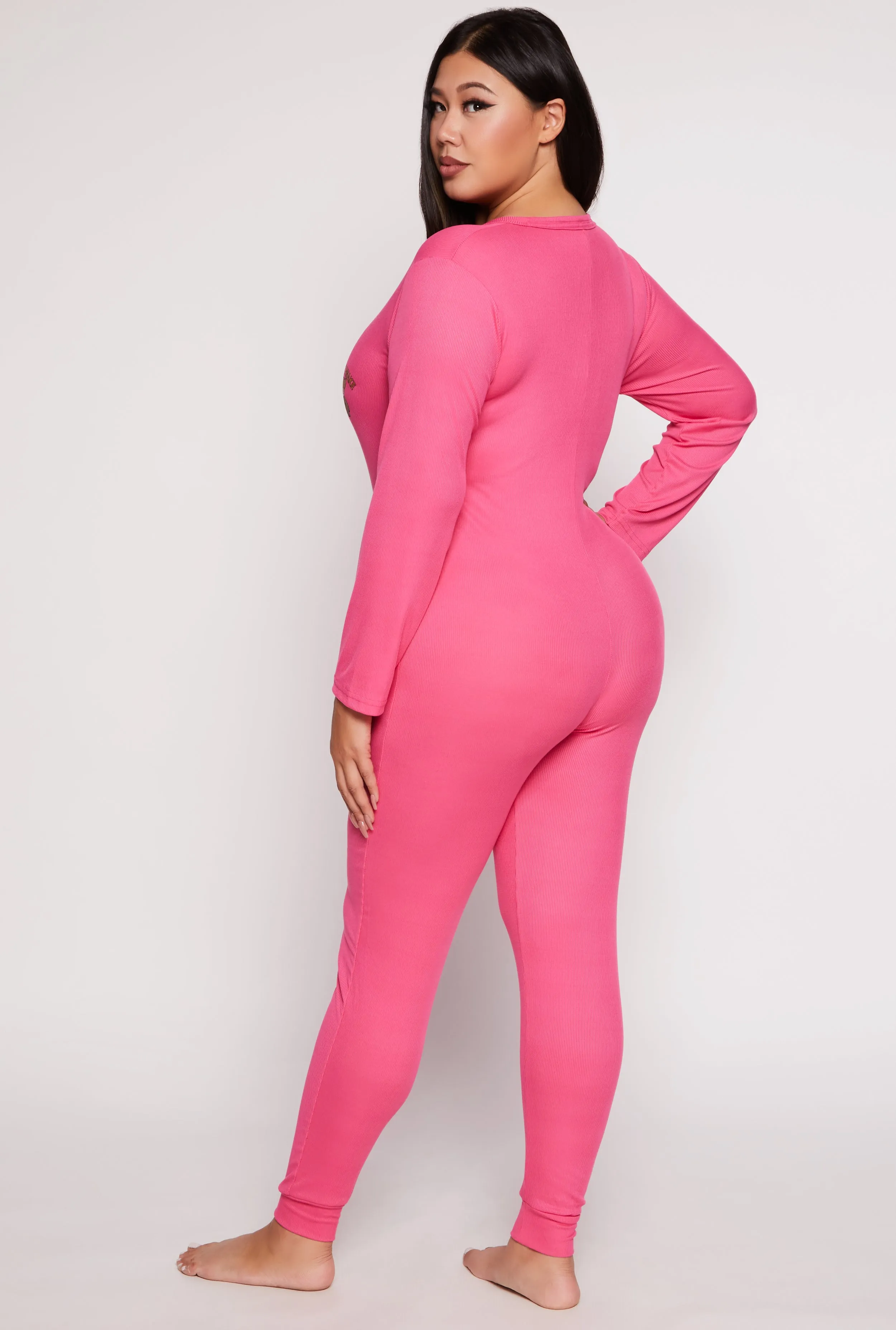 Plus Size Bearly Awake Embroidered Button Front Pajama Jumpsuit sold by Rainbow product image thumbnail 2