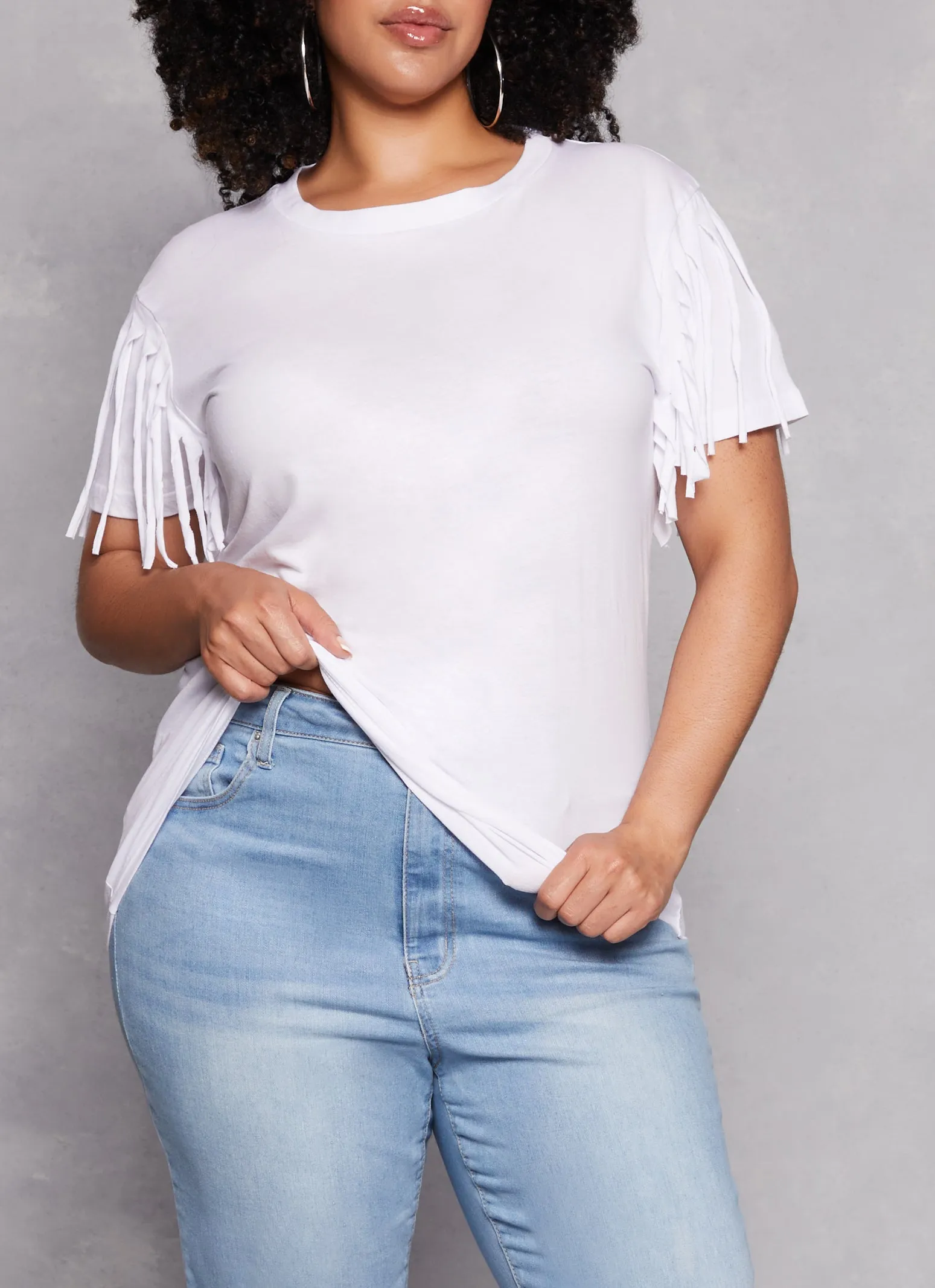 Plus Size Fringe Short Sleeve Tee sold by Rainbow